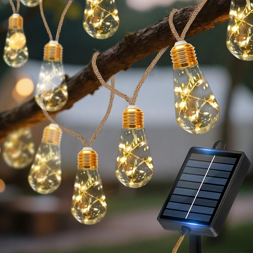 Solar String Light Outdoor Vintage Hemp Rope Patio Light Waterproof Hanging Light for Yard Fence Garden Bistro Christmas Decor