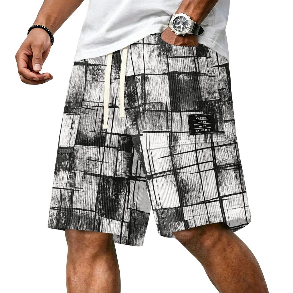 Men Casual Corduroy Drawstring Shorts Gradient Pattern Elastic Waistband Comfortable Fit Suitable for Everyday Wear