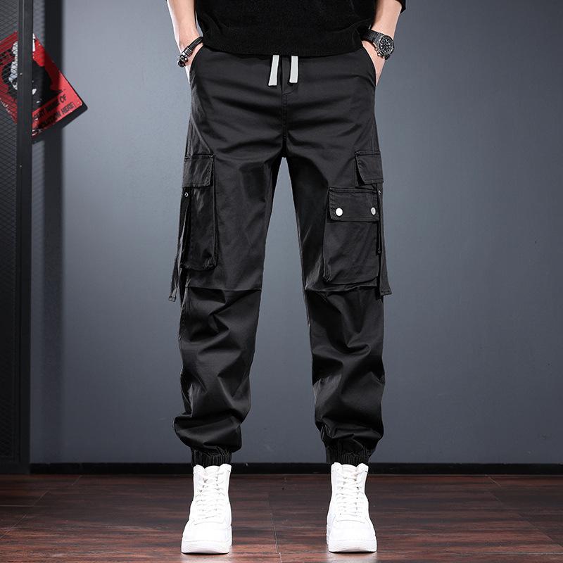 Black Overalls Men's Spring and Autumn Loose Tied Harlan Pants New Fashion Drawstring French Casual Pants Tide