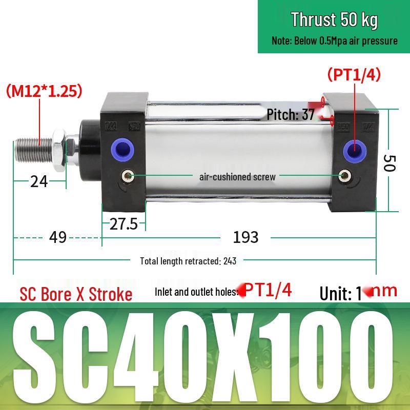 SC63 High Thrust Small Pneumatic Cylinder, Model SC40/50/80/100*125X150X200X500-S