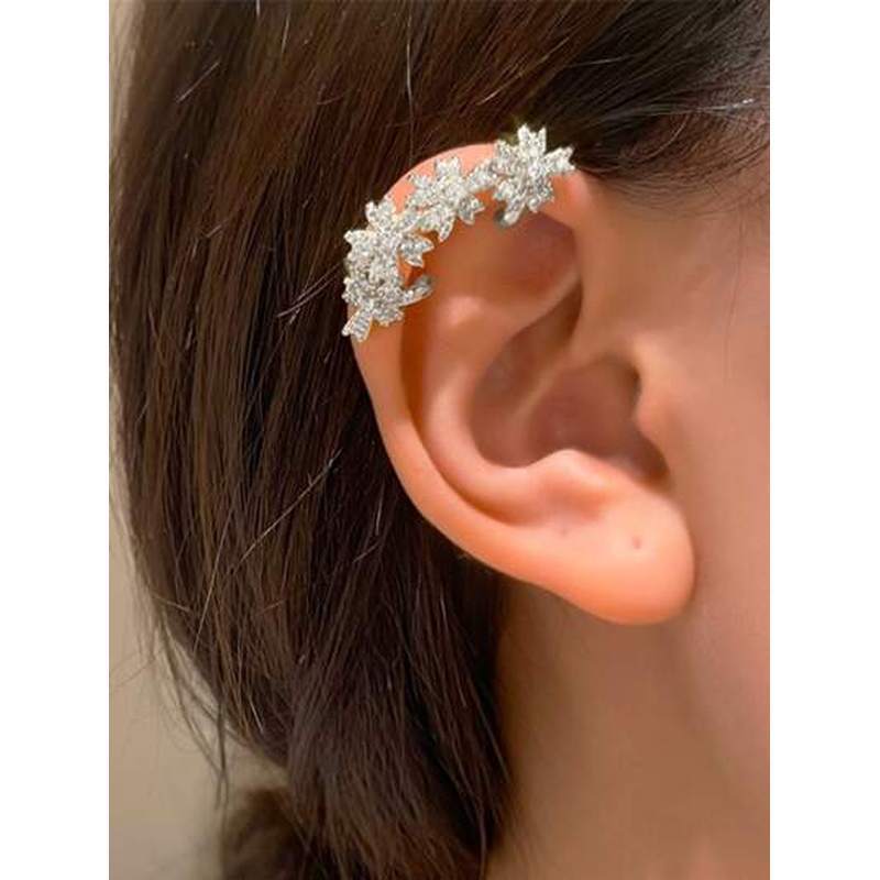 1pc Synthetic Cubic Zirconia Flower Decoration Earrings for Valentine S Day, Ins Flower Ear Bone Clip Fashionable, Niche Design Flower Ear Clip One-size