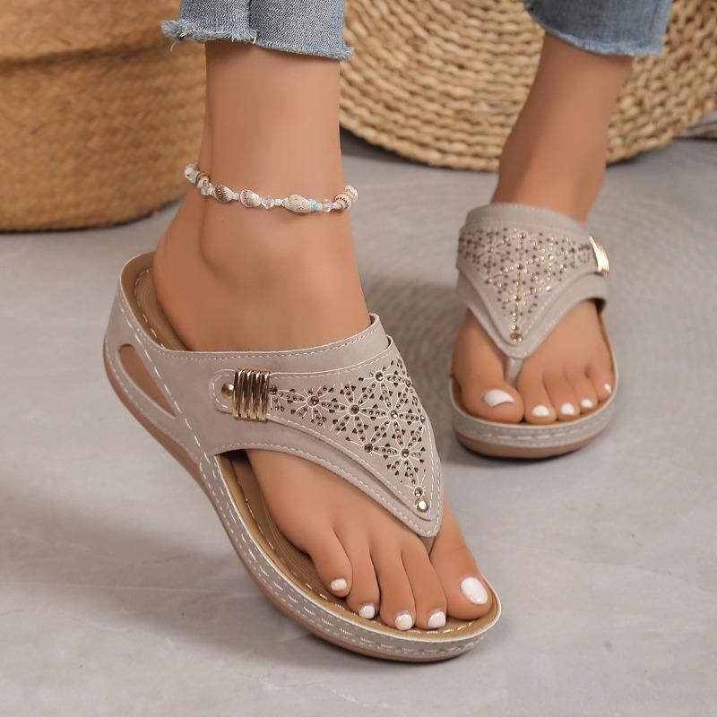 

Women s Rhinestone Toe-Post Wedge Sandals, Stylish Open-Toe Flip Flops, Plus Size Summer Shoes 43 сірий колір