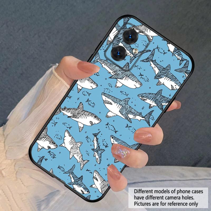 Cartoon Blue Shark For Moto Edge 40 50 Neo 5G E 14 15 G04 G05 4G G24 G34 G35 G54 POWER G55 G75 G84 85 silicone soft phone case