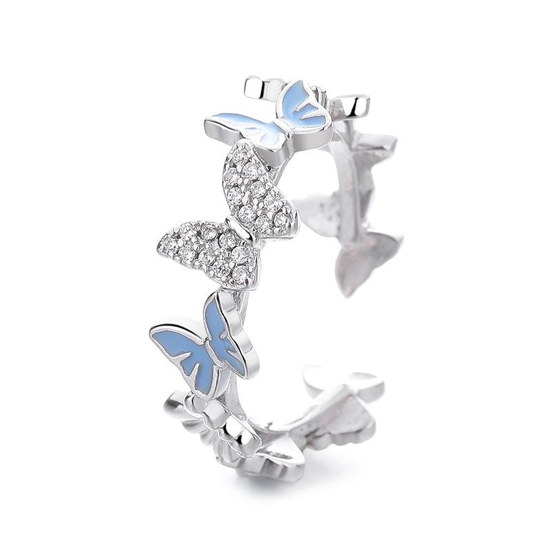 2026 Blue Butterfly Ring Female Simple High-value Index Finger Ring Light Luxury Unique Sweet and Cool Wind Open Ring