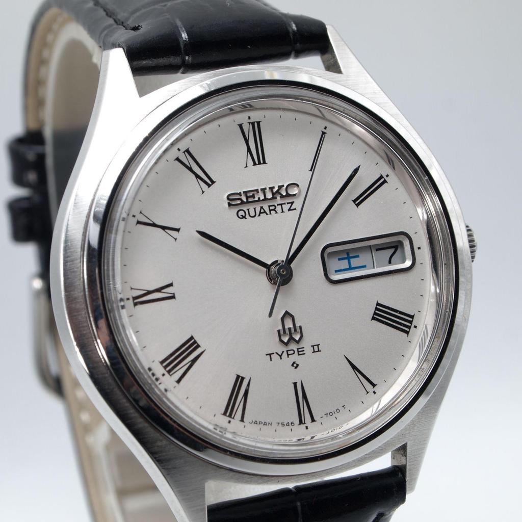 Used Overhauled SEIKO Type 2 Roman Sunburst 7546 Vintage Quartz