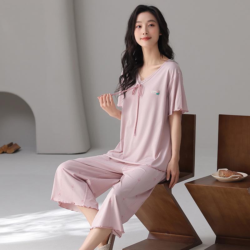 

Women s Summer Lyocell-Cotton Pajama Set with Bra Pads and Lace L