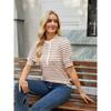 Women Casual Loose Striped Ruffled Collar Short Sleeve T Shirt Top