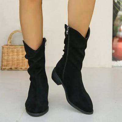 2024 New Popular Simple Thick Leg Thin Boots Women's Summer Square Pointed Retro High Top Boots