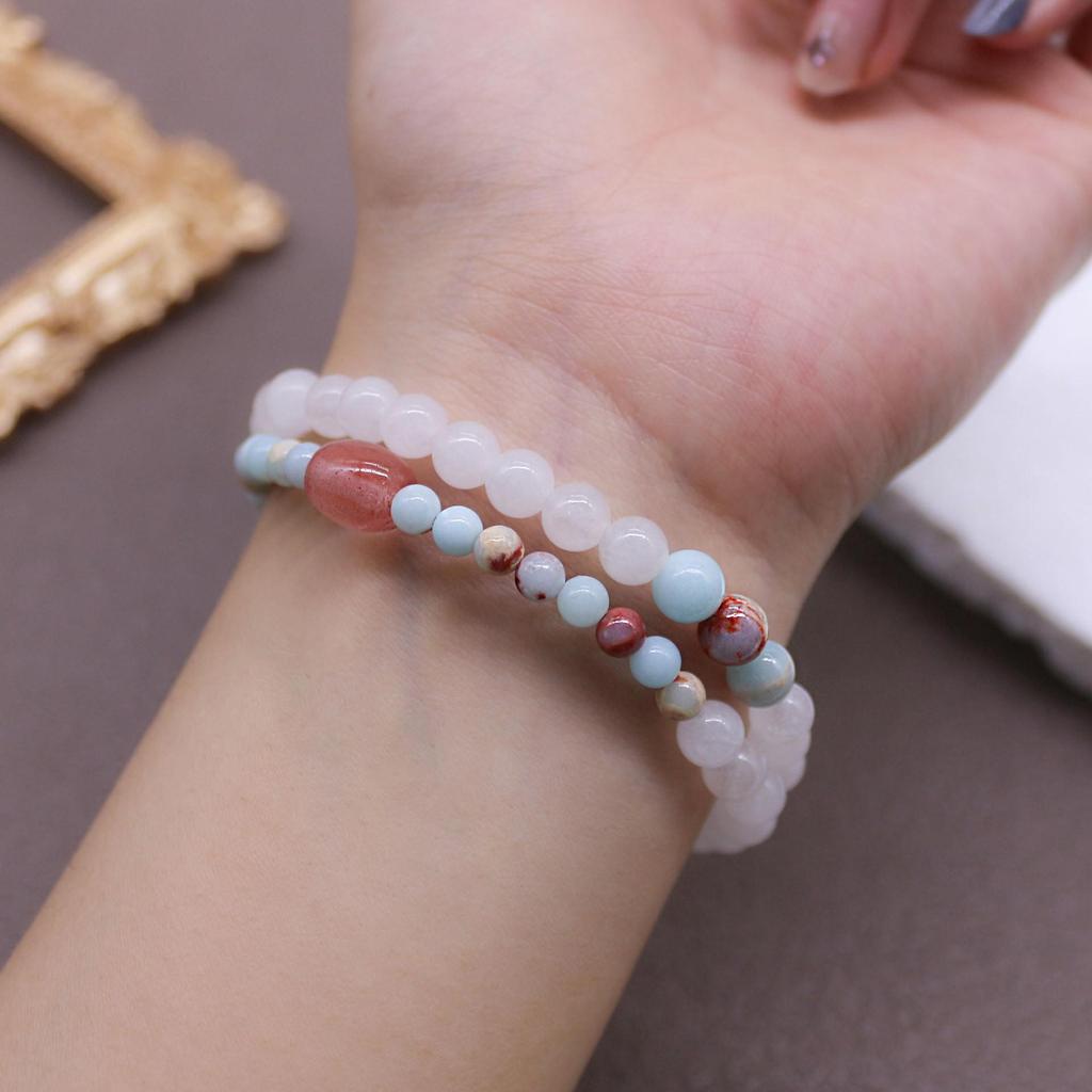 Elegant Natural Stone Beaded Bracelet: High-End, Light Luxury, Simple Retro Design for Women