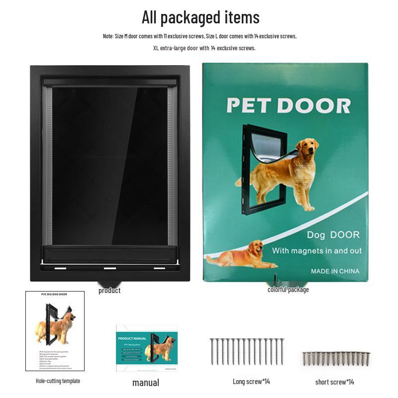 Large PVC Pet Door with Magnetic Closure for Wooden Doors and Fences, Two-Way Access for Dogs