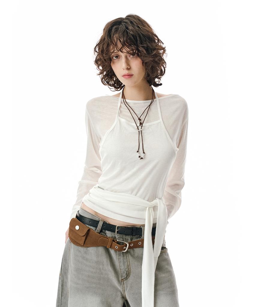 Sekeonmonollogeu W.(Set)Tie Detail Layered Set Top [White]_Sewts025White