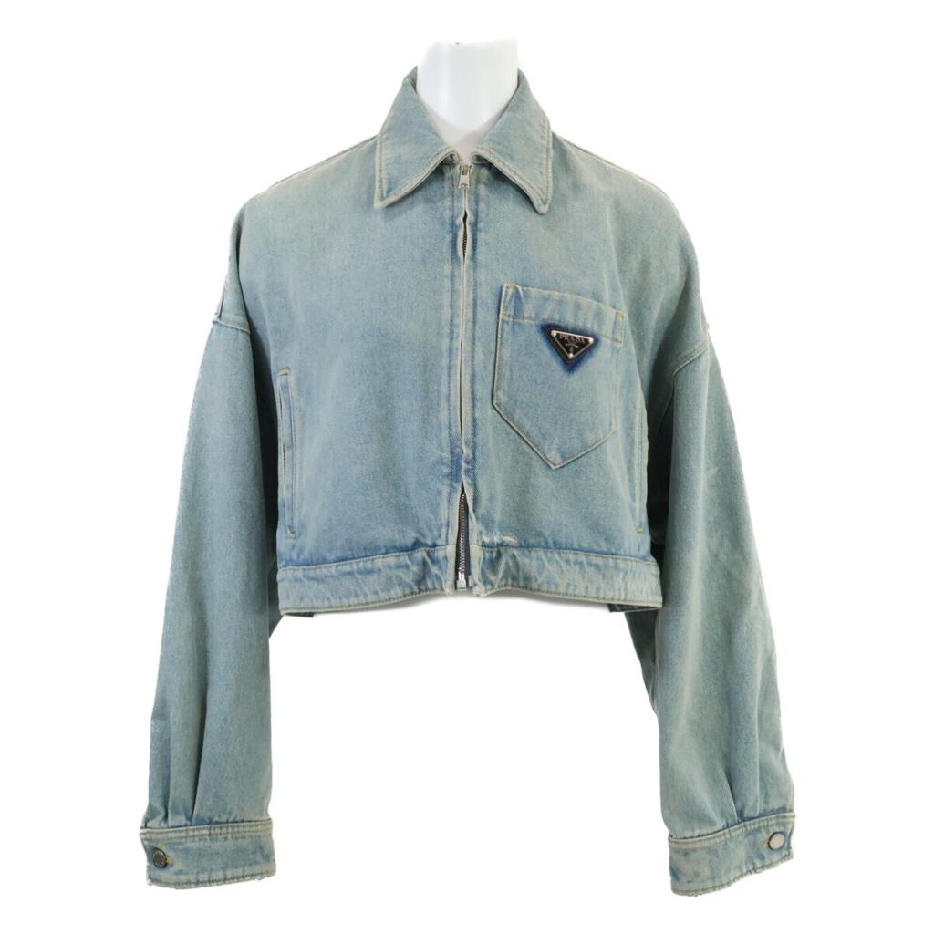 Prada Authentic Japanese Domestic Market GFB279 Triangle Logo Organic Denim Cropped Top Jacket 38 blueUsed