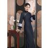 Modern fashion improved new Chinese double-sleeved long solid color denim cheongsam autumn and winter new national style cheongsam