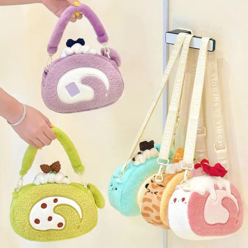 Borsa a tracolla in peluche Lolita carina Borsa a tracolla morbida e dolce con animale imbottito Borsa a mano versatile Kawaii per ragazze