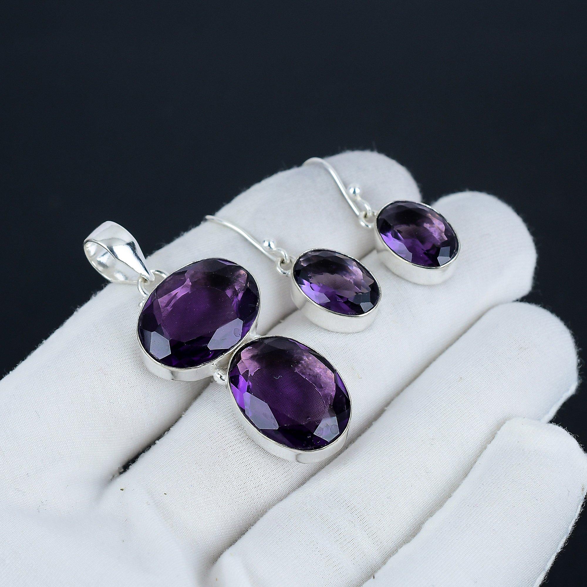 

Комплект подвесок из аметиста, драгоценный камень розовый кварц, серьги, кулон, набор из стерлингового серебра 925 пробы, для женщин, подарок на День благодарения 2.55 фиолетовый