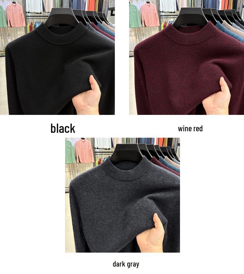 Men's Winter Thick 100% Pure Wool Half-High Collar Sweater - Warm Base Layer Knitwear