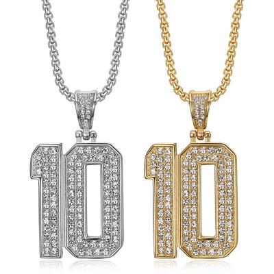 Collar Colgante Hip Hop Acero Inoxidable Chapado en Oro Número 10 Iced Out Joyería Urbana de Moda