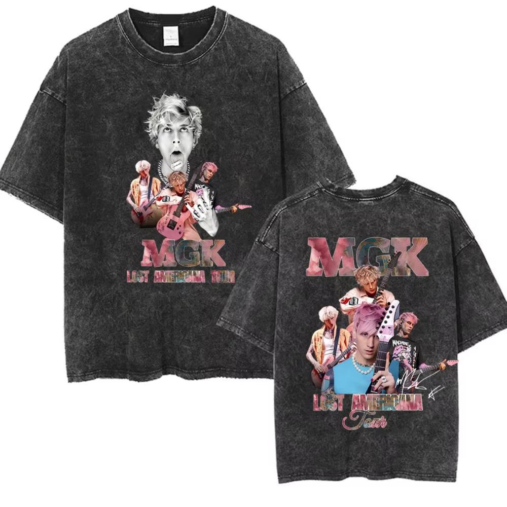 Vintage Washed Machine Gun Kelly T Shirt MGK Lost Americana Tour Fans Tshirts Men Women Punk Gothic Hip Hop Oversized Tees