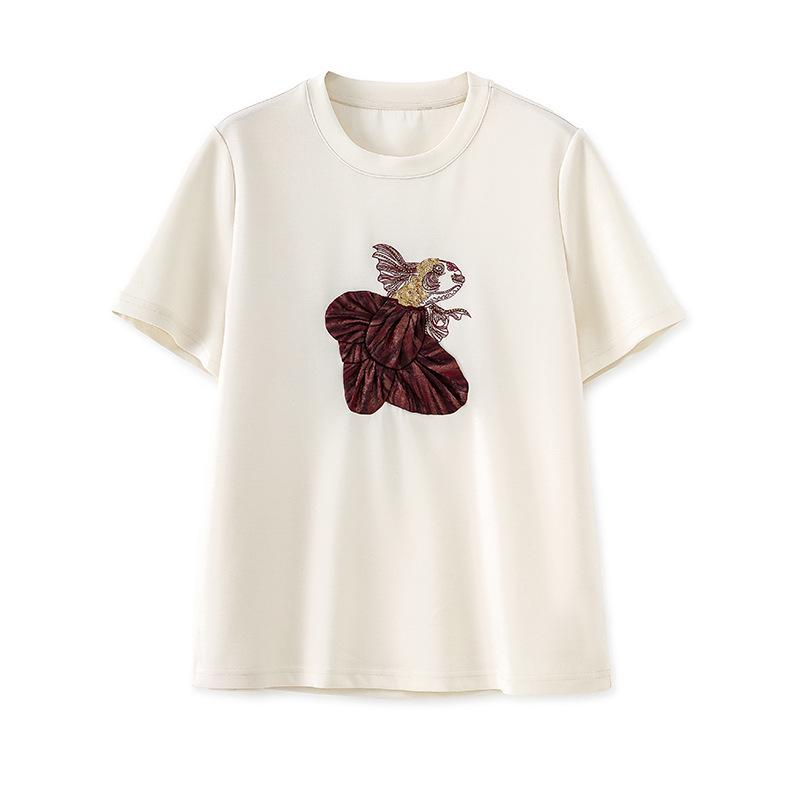 Three-Dimensional Goldfish Sequin Embroidery High Elastic Fashion Casual T-shirt