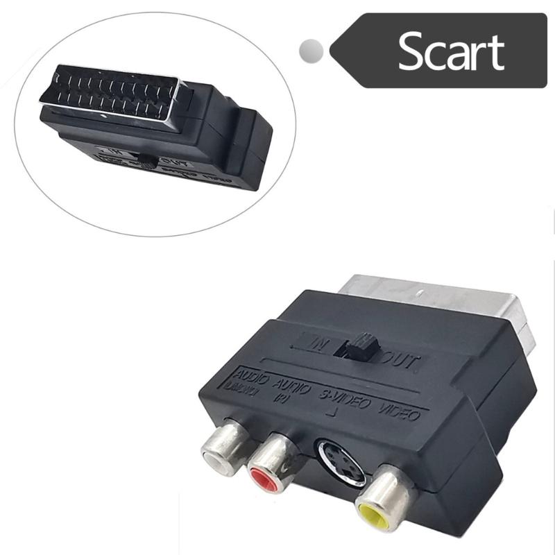 21PIN to 3RCA Female Adapter with On/Off Button for SCART Conversion Connect Satellite TV, Video Recorder, and More