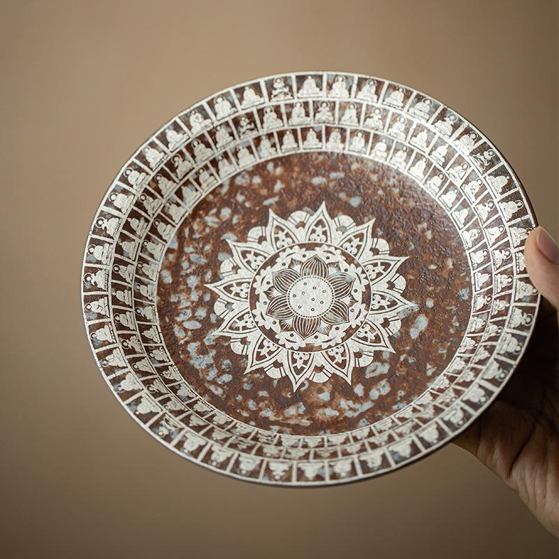 Retro Alter Fels Schlamm Topflagerhalter Handgefertigt Vergoldetes Silber Buddha Trockenbrühtisch Teetablett Grüntee Teezeremonie Zubehör Handwerk