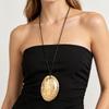 Matte Gold Abalone Shell Pendant Necklace with Pearl - European & American Fashion, Long Wax Cord for Women