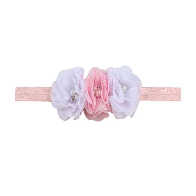 New Children's Three Chiffon Bead Flowers, Candy-colored Baby Elastic Headband, Baby Elastic Headband