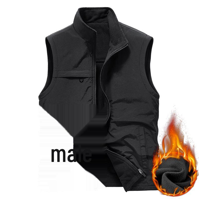 

Мужской двусторонний бархатный жилет – осенне-зимний уличный ветрозащитный, теплый, с напечатанным логотипом 5XL чёрный