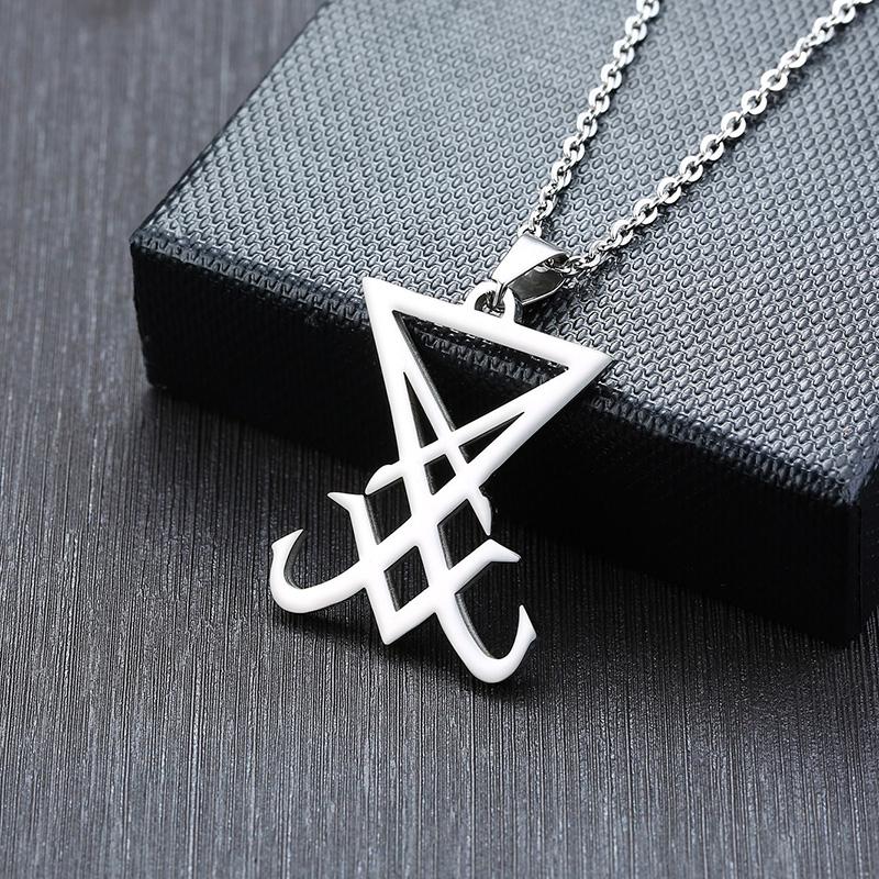 Stříbrný Sigil Lucifera Přívěsek Nerezová Ocel Pánský Náhrdelník Znak Amulet Šperk Gotický Styl