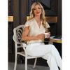 Summer New V-Neck Chiffon Pleated Loose Short-Sleeve T-Shirt for Women, Casual Solid Color Top