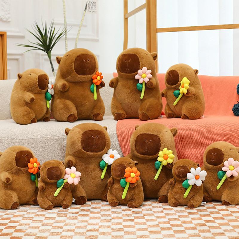 Plush Capybara Toy With Soft Pp Cotton Filling And Flower Design For Kids Birthday Gift