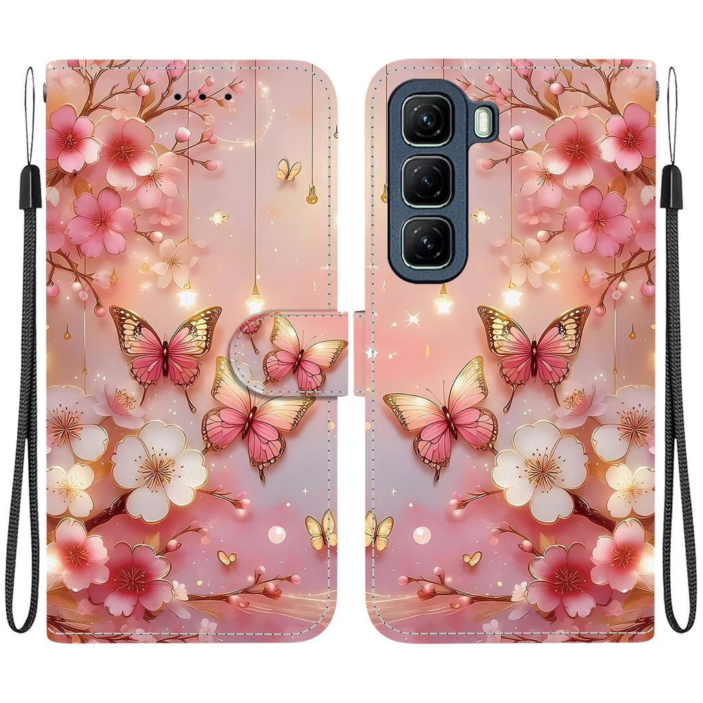 Handmade PU Leather Flip Case for Infinix Hot 50 4G (X6882, X6882B) Anti-Slip Shockproof Cover with Wrist Strap & Heart/Rose Cat Designs