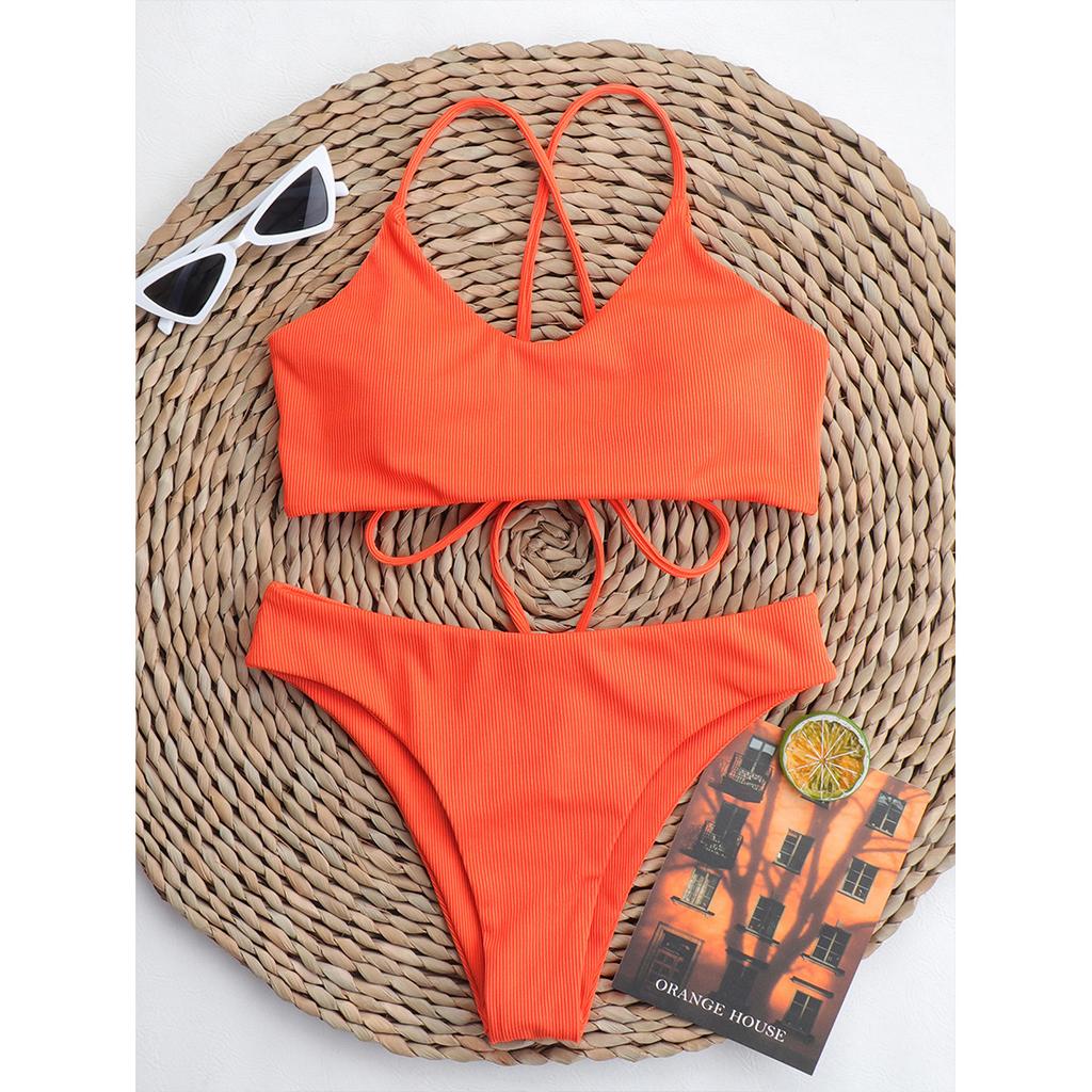 Buy Wrinkled Designer Swimsuit Women Ribbed Orange Luxury Swimwear 2022