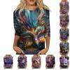 Women's Fashion Casual Round Neck Three-quarter Sleeve Carnival Print T-shirt Top