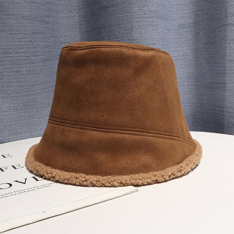 Hat Women's Autumn and Winter Ins Suede Fisherman's Hat Korean Style Versatile Lamb Fur Thermal Basin Hat Men