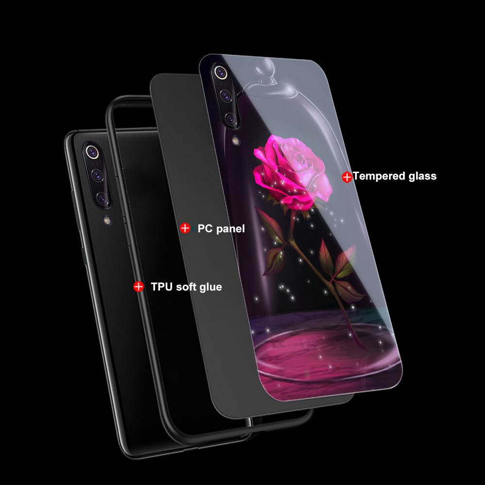 Capa de vidro com flor de rosa para Xiaomi Redmi Note 12 11 8 9 10 7 8A 10 9S 9C 10C Note 10 Pro 11T Pro Poco X3 F3 Mi 10 Pro Funda Capa