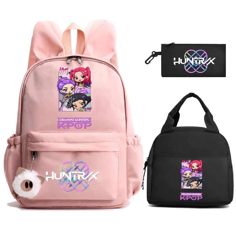 

Cartoon K-Pop Demon Hunters Printed Backpack Lunch Bag Pencil Case for Children Student Schoolbag Girl Kid Gift Women Travel Bag