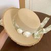 Summer Fresh Forest Lace Flower Sun Hat Women Flat Top Woven Straw Woven Hat Beach Vacation Beach Straw Hat