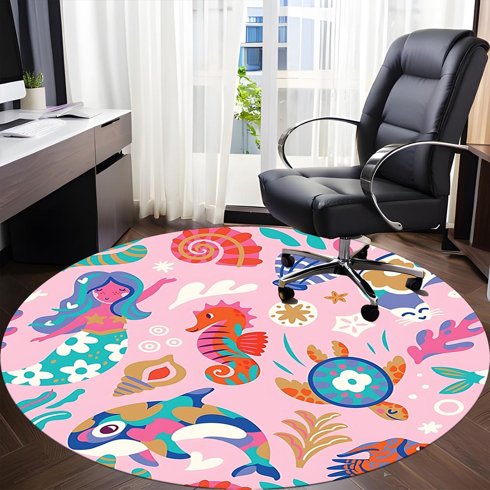 1pc Oceanic Marine Office Round Rug, Non-slip, Soft and Durable Office Rug for Interior Decoration, Perfect for Office, Beautiful Decoration yy2603230