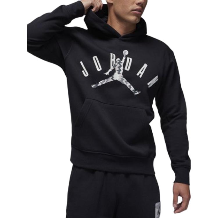 Jordan Letter Print Hooded Pullover Sweatshirt Men Tops Black FD7416-010