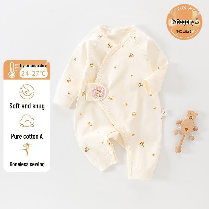Newborn Pure Cotton Butterfly Romper - Breathable Double Layer Suit for Autumn and Spring