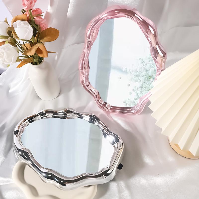 Irregular Shape Electroplated Cloud Makeup Mirror for Tabletop, Wall-Mount, or Dorm Rooms