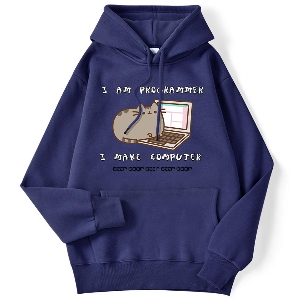 Sporty Women's Sweatshirt I Am Programmer I Make Computer Printed Streetwear Long Sleeve Pocket Hoodie Comfortable Streetwear