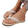 2025 imitation straw woven travel hemp sole women's sandals woven belt fashion outer wear flip-flops flat heel pinch foot women's cool slippers