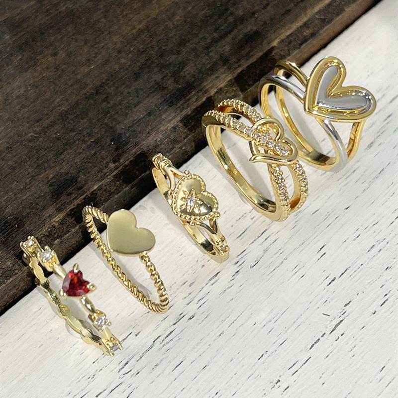 Huitan Gold Color Cross Heart Ring for Women Romantic Wedding Engagement Bridal Promise Accessories Red CZ Elegant Chic Jewelry