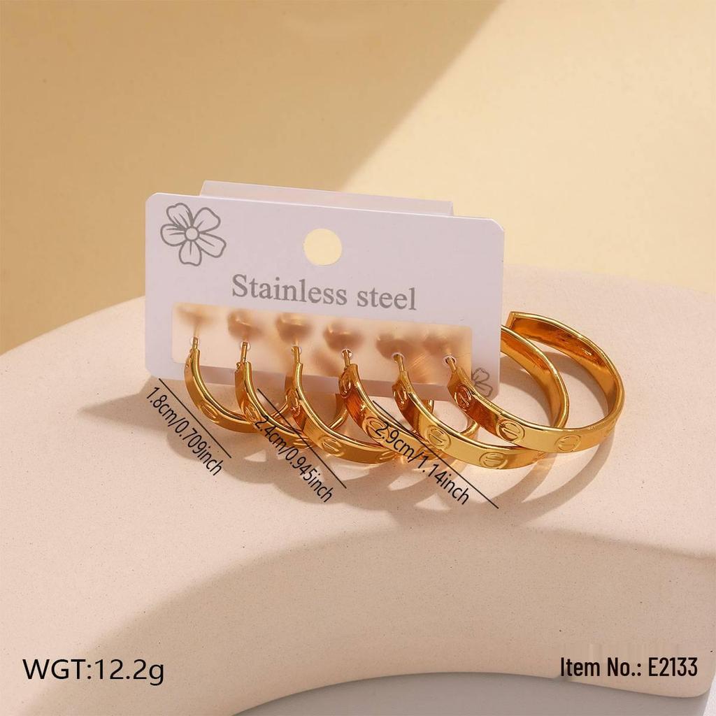 Geometric Stainless Steel Round Hoop Earrings - Classic, Luxurious, Non-Fading for Women