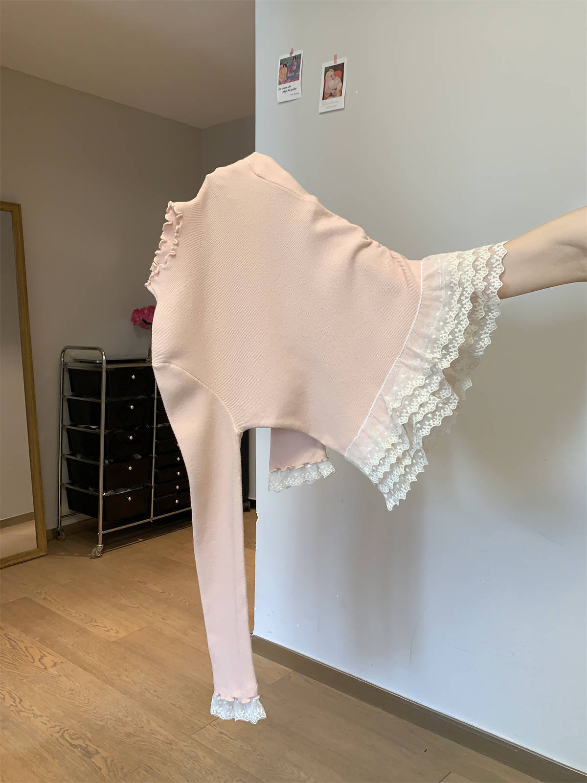 

Autumn and winter fungus semi-turtleneck lace skirt sweet Andy fleece knitted sweater women s top backing sweater L рожевий