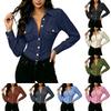 Women's Color Long Sleeve Button Down Shirt with Collar Slim Fit Casual