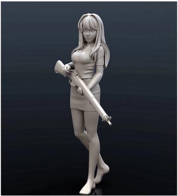 Barefoot Maiden Determining Her Next Target with a Heavy Rifle Unpainted Resin Assembly Kit Figure Plastic Model Doll Garage Kit 1/35