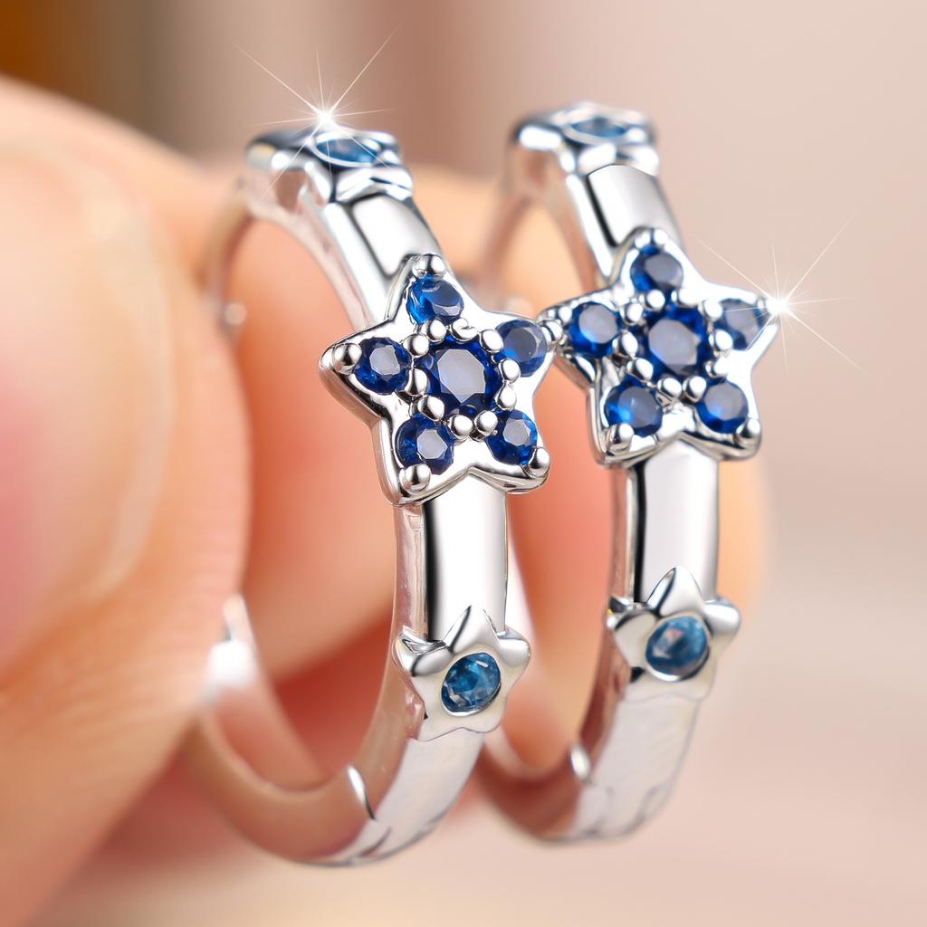 Cute Female White Blue Stone Star Hoop Earrings Trendy Fashion Silver Color Wedding Jewelry For Women